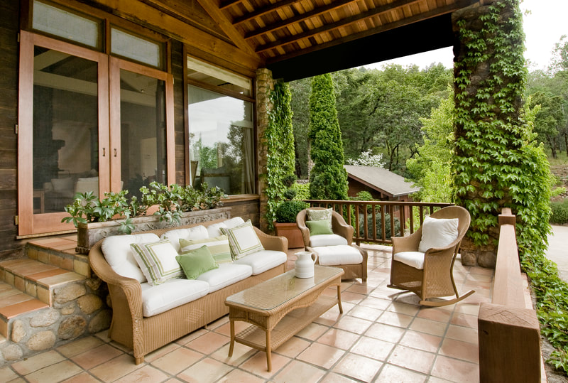 stone tile outdoor porch with rubble masonry