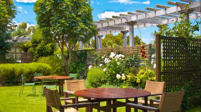 trellis and pergola in backyard