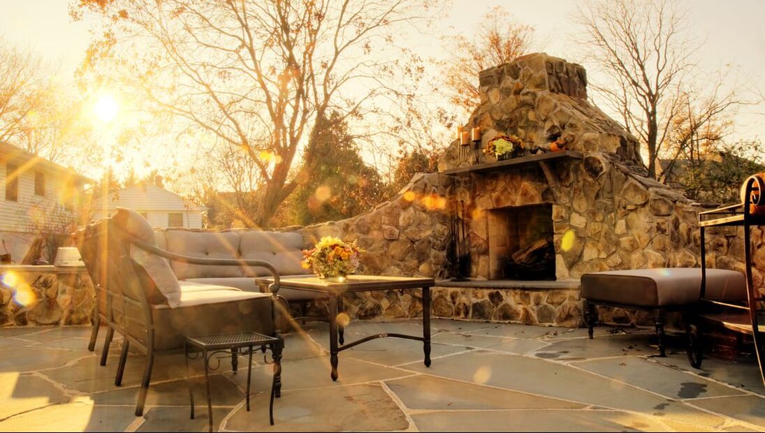 outdoor fireplace stone masonry patio
